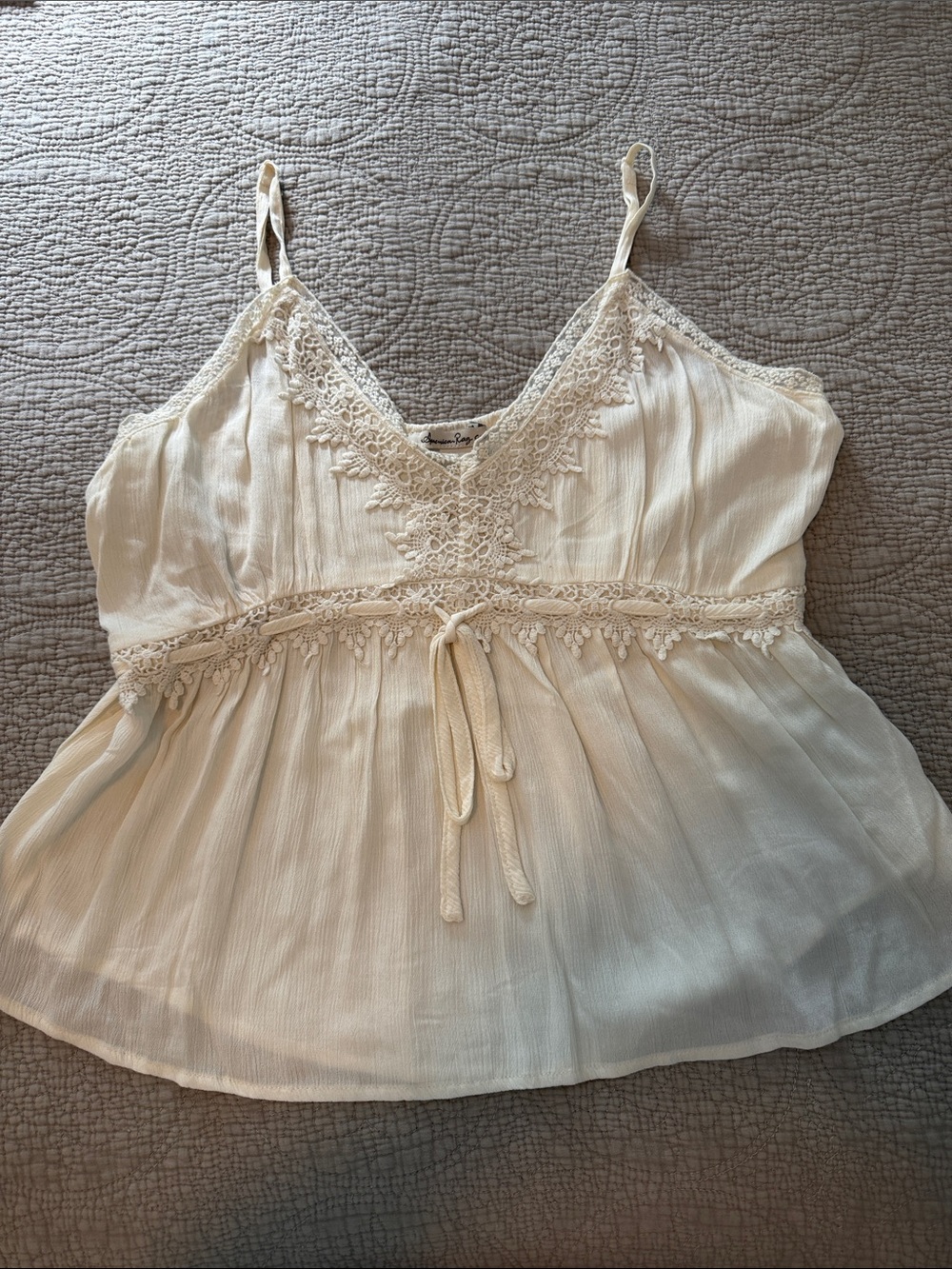 American Rag Cream Lace-Trim Tie-Front Cami